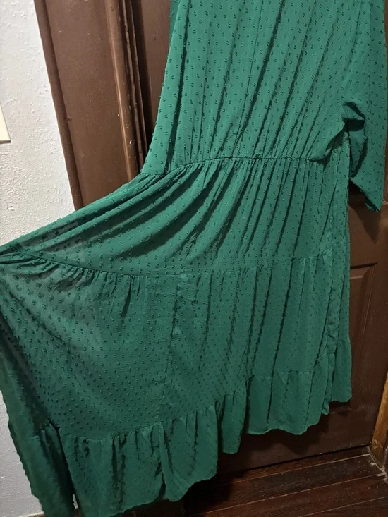 torrid Forest Green Textured Tiered Maxi Chiffon Swiss Dot Dress - Picture 6 of 12
